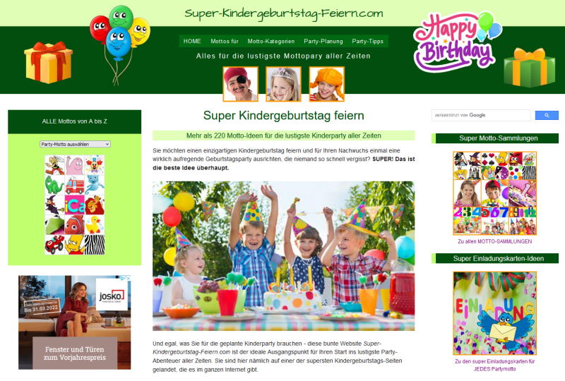 Kindergeburtstags-Website mit mehr als 220 Mottoideen